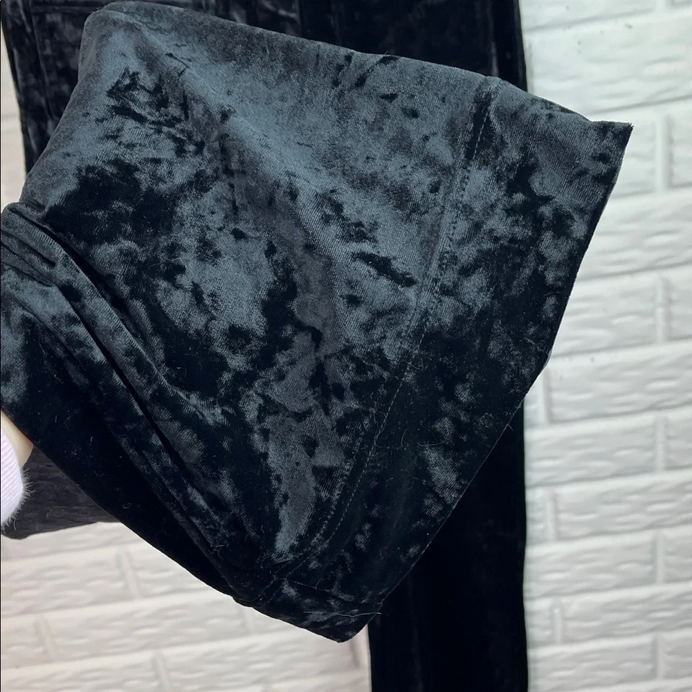 HALARA VELVET BLACK HIGH WAISTED WIDE LEG FRONT POCKET PULL ON PANTS SZ MED NWT - Picture 4 of 12